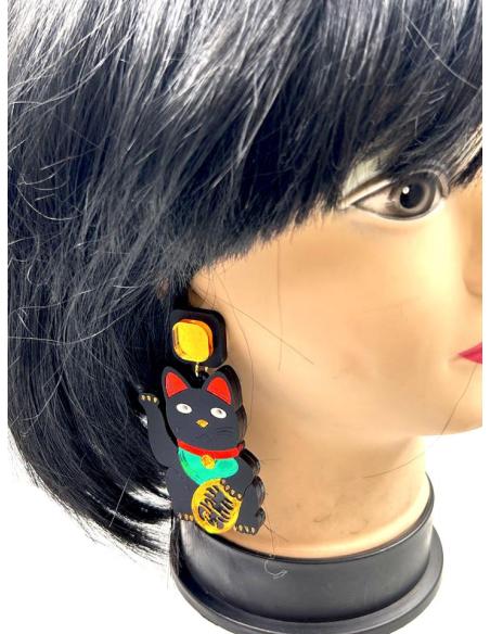 PENDIENTES DE LA SUERTE MUJER CON EL GATO JAPONES MANEKI NEKO