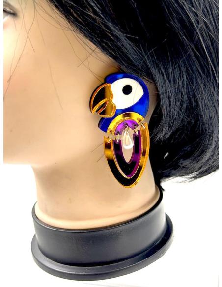 PENDIENTES MUJER ORIGINALES Y DE DISEÑO LORO AZUL