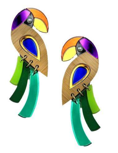 PENDIENTES LARGOS MUJER DE DISEÑO, MODELO  TUCAN, EL JARDIN DEL DESEO