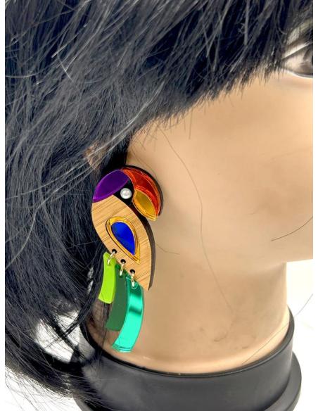PENDIENTES LARGOS MUJER DE DISEÑO, MODELO  TUCAN, EL JARDIN DEL DESEO