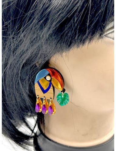 PENDIENTES MUJER DE DISEÑO GRAN COLORIDO, CABEZA TUCAN
