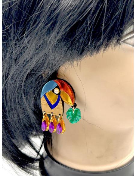 PENDIENTES MUJER DE DISEÑO GRAN COLORIDO, CABEZA TUCAN
