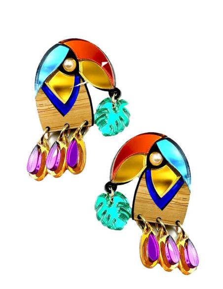 PENDIENTES MUJER DE DISEÑO GRAN COLORIDO, CABEZA TUCAN