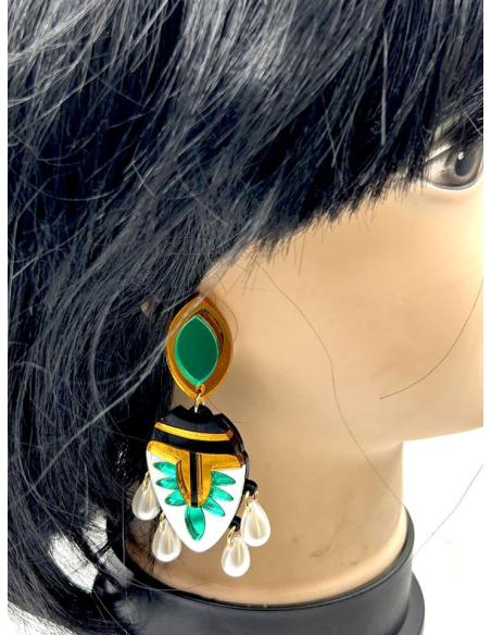PENDIENTES LARGOS MUJER DE DISEÑO, MODELO AZTECA