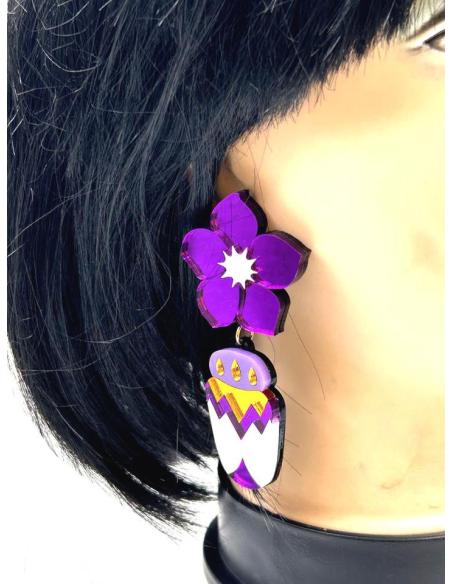 PENDIENTES LARGOS MUJER DE DISEÑO, FLOR PURPURA