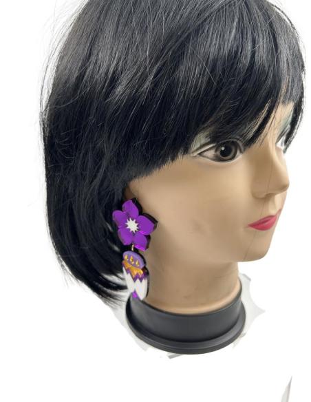 PENDIENTES LARGOS MUJER DE DISEÑO, FLOR PURPURA