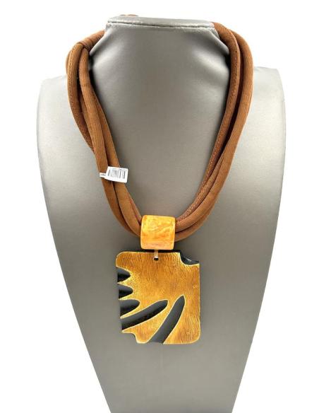 COLLARES DE MUJER MARRONES Y NARANJAS CON COLGANTE ETNICO