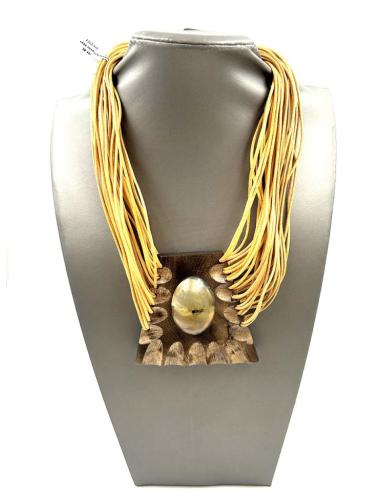 COLLARES MUJER AMARILLO ANARANJADO CON COLGANTE MADERA