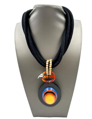 COLLARES DE MUJER NEGROS CON COLGANTE TRIBAL MULTICOLOR