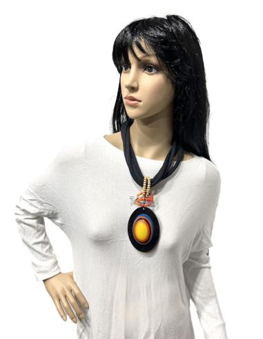COLLARES DE MUJER NEGROS CON COLGANTE TRIBAL MULTICOLOR