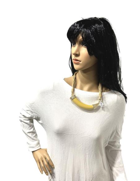 COLLARES MUJER COLMILLO GRANDES TONO MOSTAZA