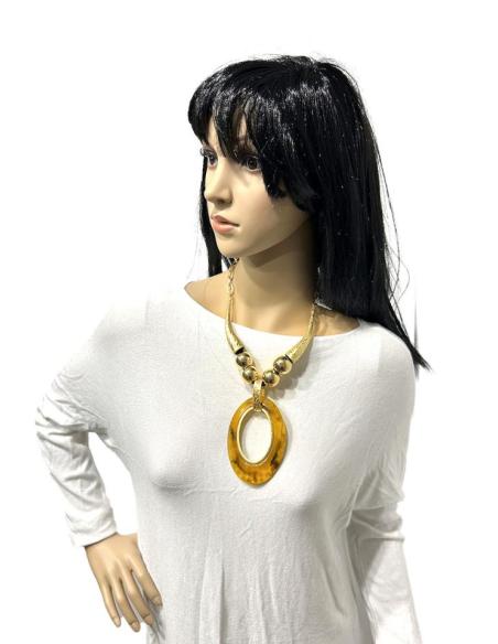 COLLARES DORADOS MUJER CON MEDALLON AMBAR MUY ORIGINAL