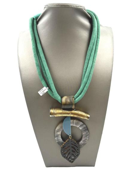 COLLARES MUJER VERDES CON HOJITA ESTILO TRIBAL AFRICANO