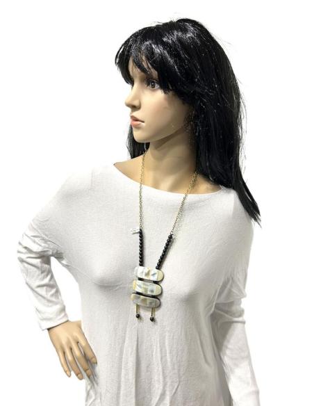 COLLARES MUJER LARGOS BLANCOS Y NEGROS CON COLGANTE NACAR