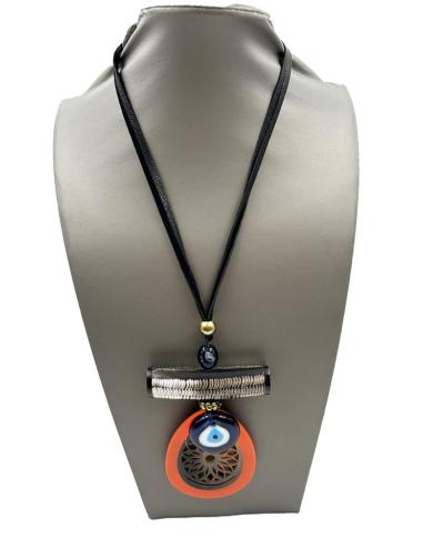 COLLARES MUJER CON OJO TURCO Y COLGANTE NARANJA TALLADO