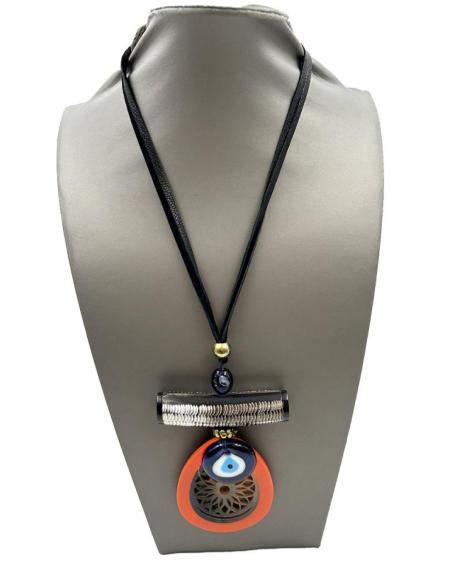 COLLARES MUJER CON OJO TURCO Y COLGANTE NARANJA TALLADO