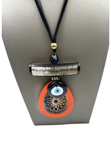 COLLARES MUJER CON OJO TURCO Y COLGANTE NARANJA TALLADO