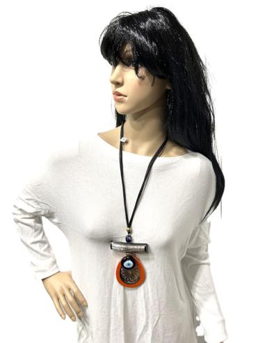 COLLARES MUJER CON OJO TURCO Y COLGANTE NARANJA TALLADO