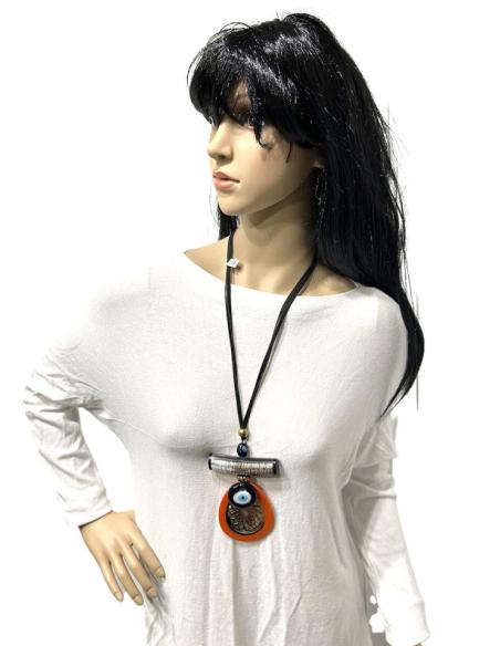 COLLARES MUJER CON OJO TURCO Y COLGANTE NARANJA TALLADO