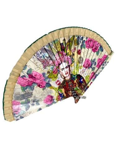 ABANICOS BEIGE TOSTADO HOMENAJE A FRIDA CON TOCADO FLORES