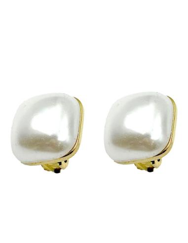 PENDIENTES MUJER DE CLIP CON PERLAS DISEÑO VINTAGE CUADRADO