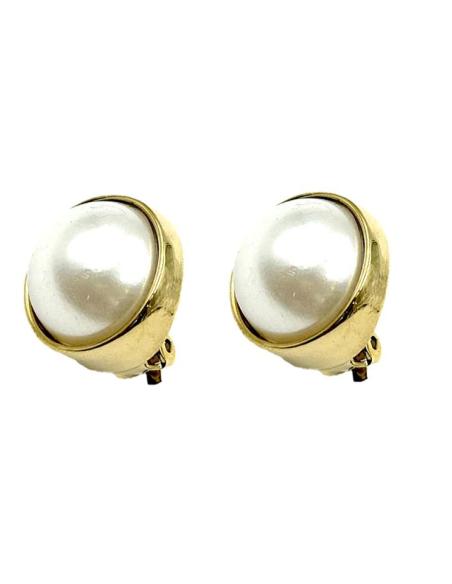 PENDIENTES MUJER DE CLIP CON PERLAS GRANDES DISEÑO VINTAGE