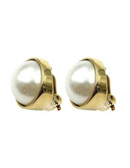 PENDIENTES MUJER DE CLIP CON PERLAS GRANDES DISEÑO VINTAGE