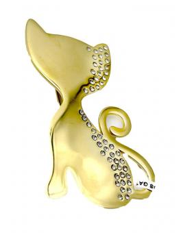 BROCHES MUJER DORADOS DE GATO CON DESTELLOS BRILLO