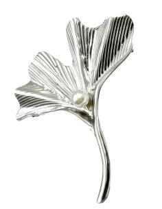 BROCHES PLATEADOS PARA MUJER CON HOJITA DECORADA CON PERLA