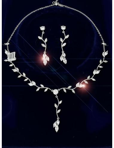 JOYAS BODA SOFISTICADAS COLLAR Y PENDIENTES CON HOJITAS DE CIRCONITAS