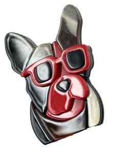 BROCHES DIVERTIDOS DE PERRO BULLDOG CON GAFAS ROJAS