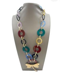 BONITOS COLLARES DE ESLABONES DE COLORES CON LIBELULA DORADA