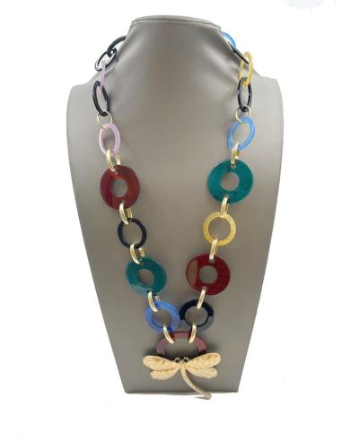 BONITOS COLLARES DE ESLABONES DE COLORES CON LIBELULA DORADA