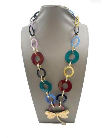 BONITOS COLLARES DE ESLABONES DE COLORES CON LIBELULA DORADA