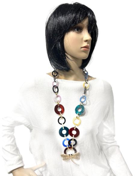 BONITOS COLLARES DE ESLABONES DE COLORES CON LIBELULA DORADA
