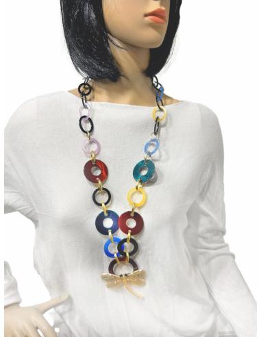 BONITOS COLLARES DE ESLABONES DE COLORES CON LIBELULA DORADA