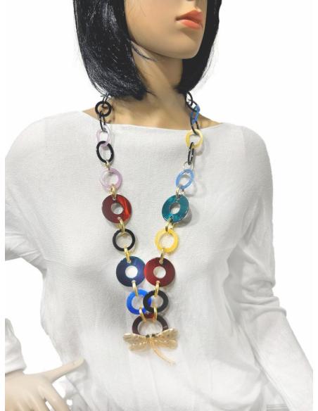 BONITOS COLLARES DE ESLABONES DE COLORES CON LIBELULA DORADA