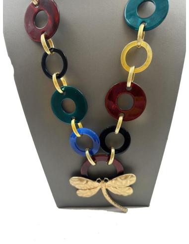 BONITOS COLLARES DE ESLABONES DE COLORES CON LIBELULA DORADA