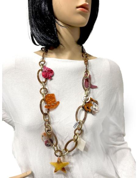 COLLARES MARRONES Y NARANJAS CON ARLEQUIN Y CARTAS PARA LOOK DE DIA