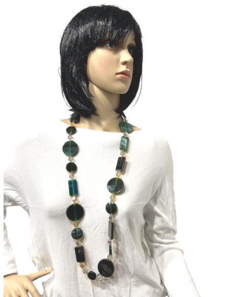 COLLARES VERDES LARGOS CON ORIGINAL DISEÑO DE FIGURAS GEOMETRICAS