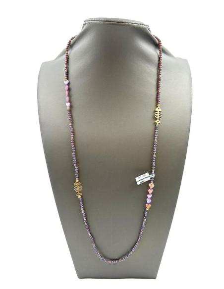 COLLARES MORADOS LARGOS FINITOS CON CORAZONES Y PECES