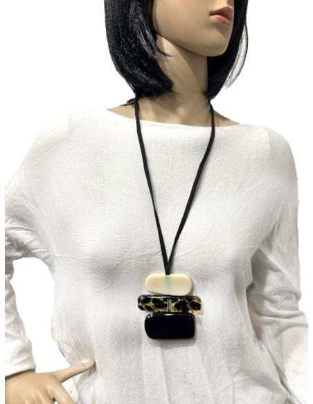 COLLARES MUJER ANIMAL PRINT Y NEGROS CON BONITO COLGANTE