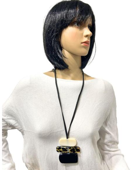 COLLARES MUJER ANIMAL PRINT Y NEGROS CON BONITO COLGANTE