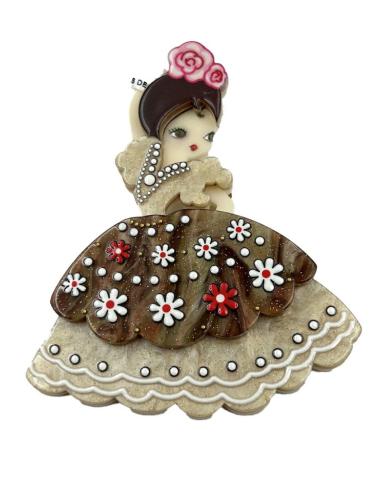 BROCHES BEIGE Y MARRONES CON BAILARINA VESTIDA DE FLAMENCA