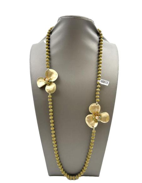 COLLARES MUJER VERDES CON FLORES BONITAS EN DORADO MATE