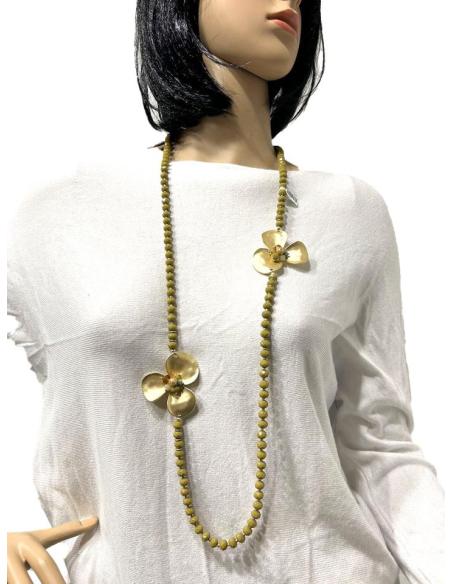 COLLARES MUJER VERDES CON FLORES BONITAS EN DORADO MATE