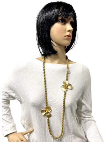 COLLARES MUJER VERDES CON FLORES BONITAS EN DORADO MATE