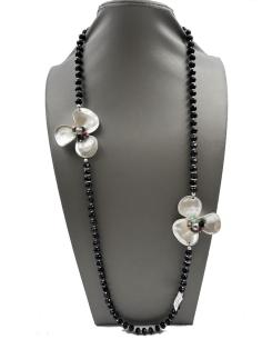 COLLARES MUJER NEGROS CON FLORES BONITAS EN PLATEADO MATE