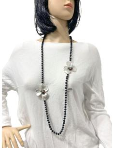 COLLARES MUJER NEGROS CON FLORES BONITAS EN PLATEADO MATE 2