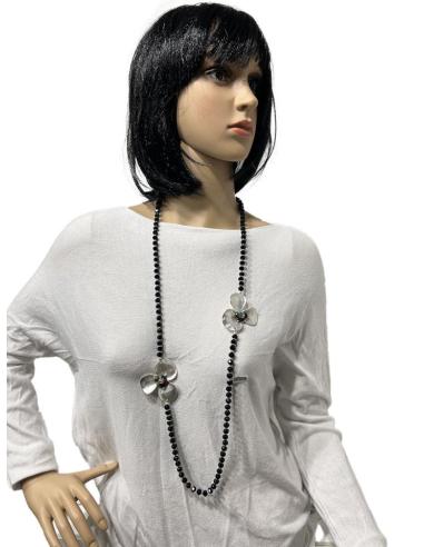 COLLARES MUJER NEGROS CON FLORES BONITAS EN PLATEADO MATE